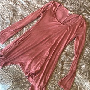 Pink tunic asymmetrical stretchy scoop neck top